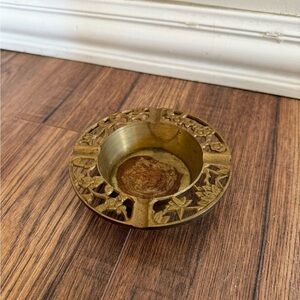 Vintage Chinese Brass Gold Ashtray Flower Cutouts Floral